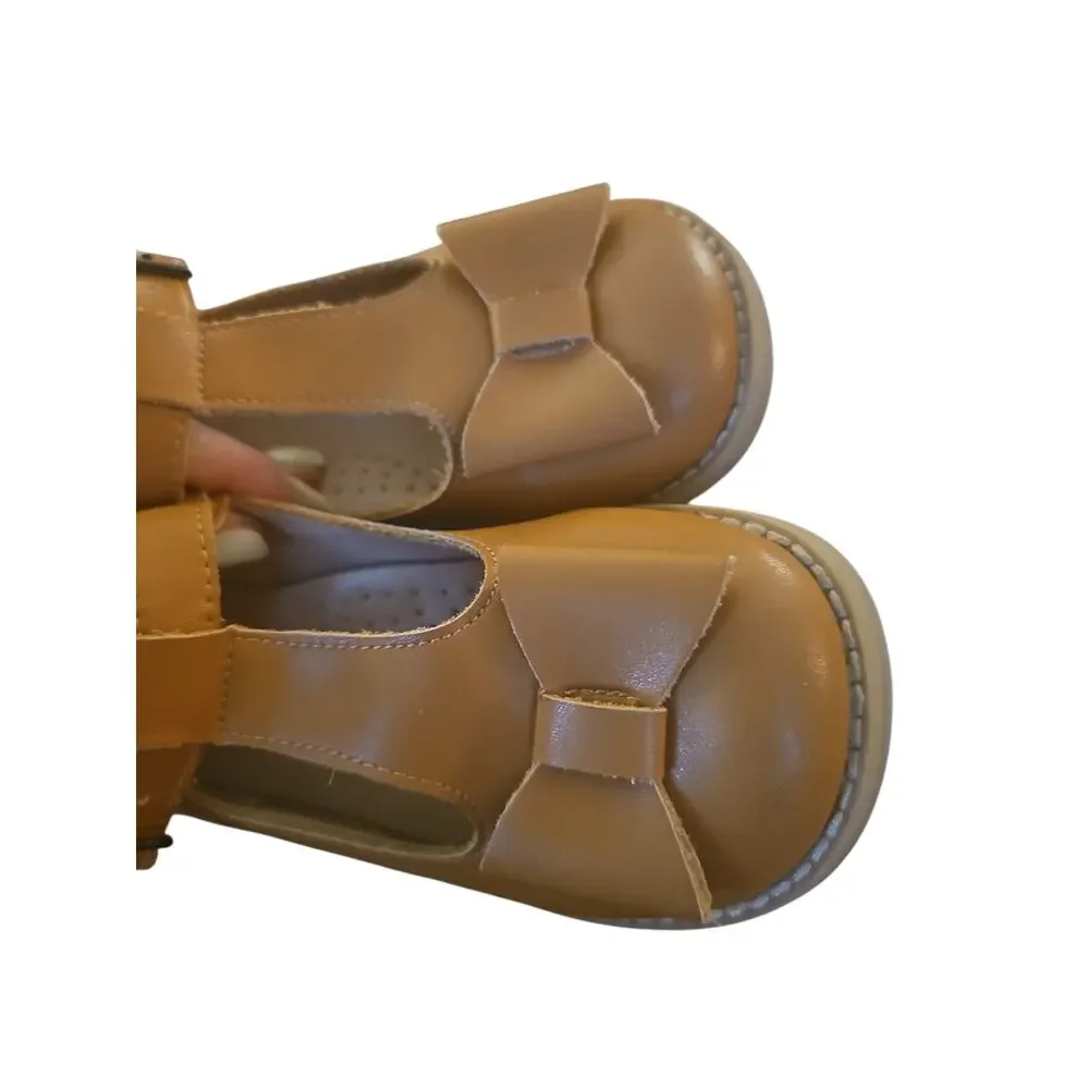 Whim & Wander by SweetHoney T-Strap Bow Mary Janes brown leather girls 13